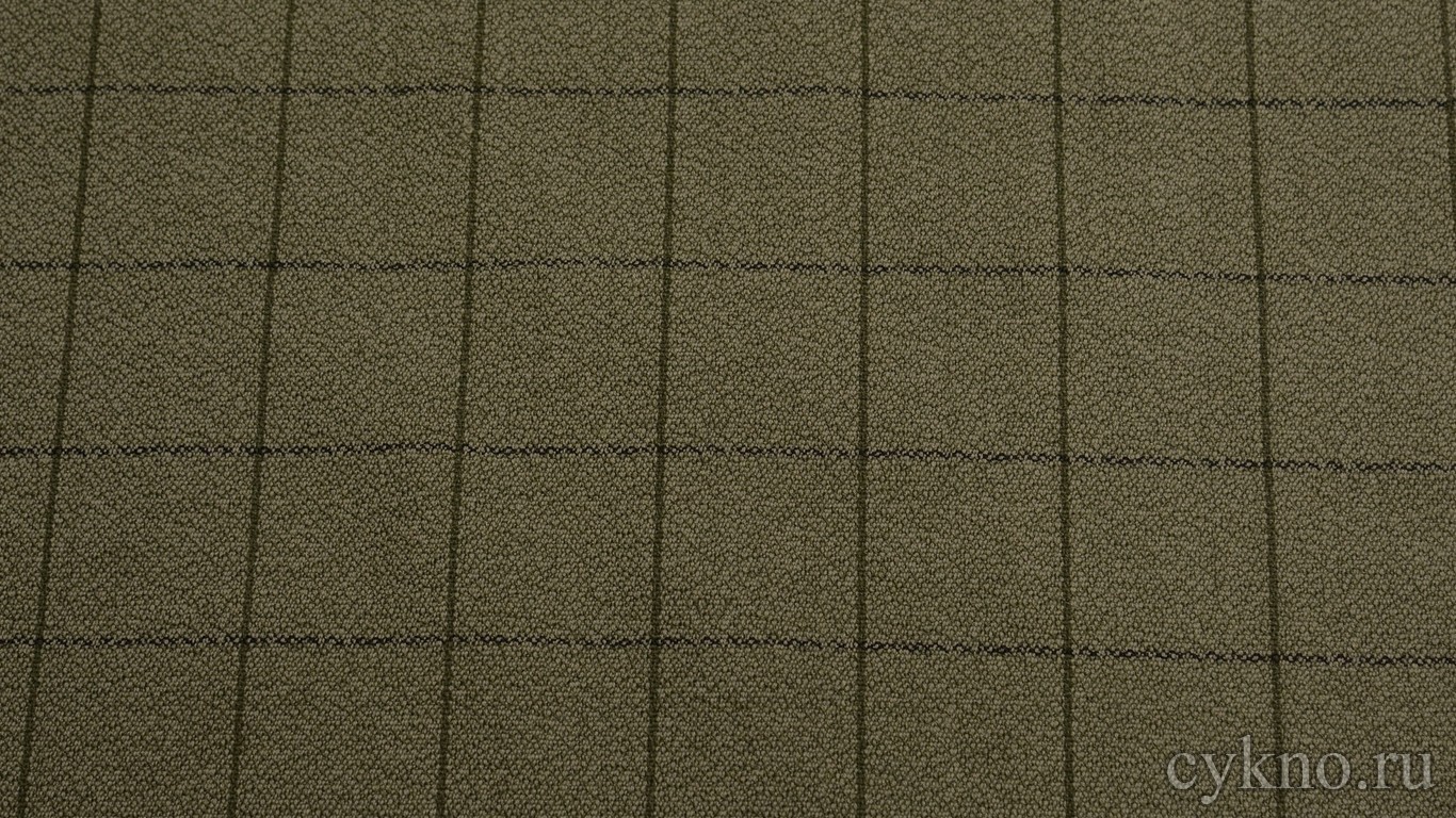 Шерсть костюмная болотного цвета в крупную клетку креп